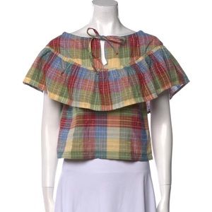 Ace & Jig Plaid print ruffle scoop neck crop top